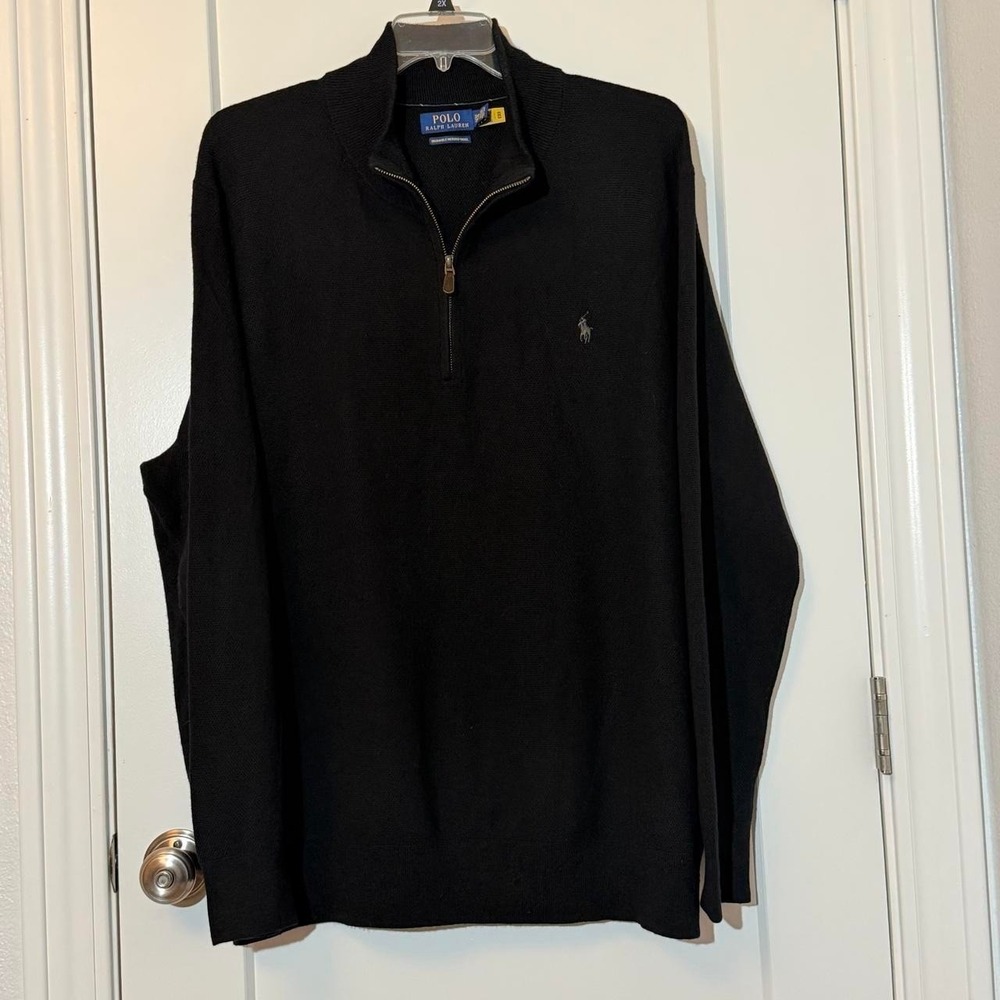 Polo Ralph Lauren 3XB washable wool Quarter Zip Black Pullover Sweater Like NEW